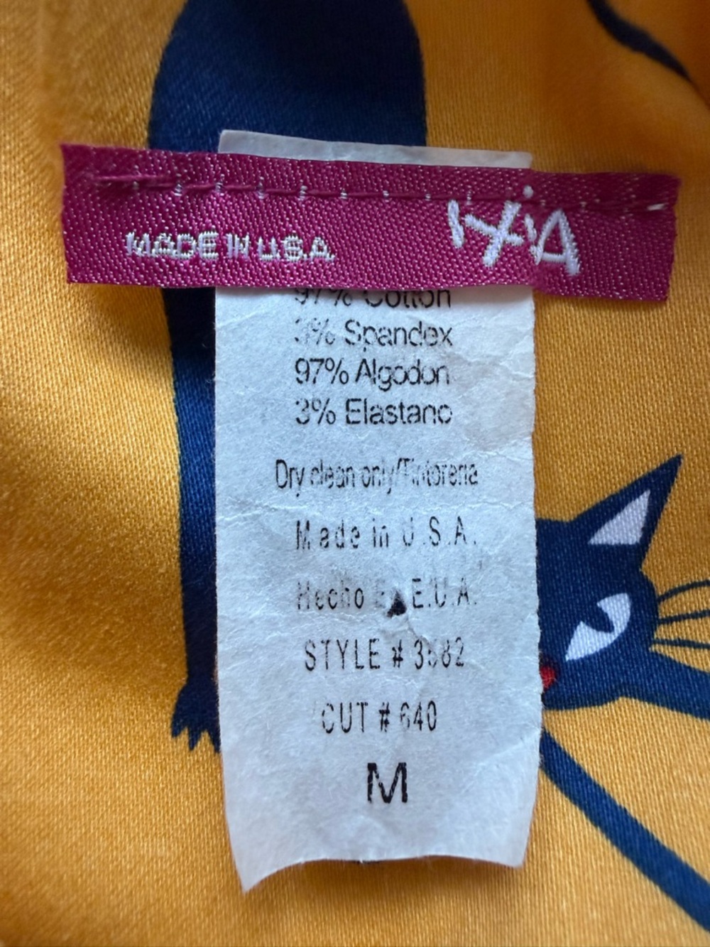 Cat Print Yellow /mustard short dress - Size M (Made in USA) - Picture 3 of 3